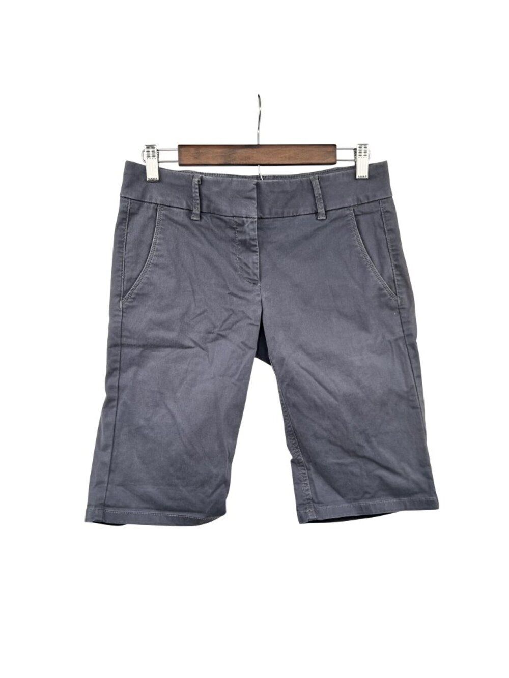 Ann Taylor Loft Womens Khaki Bermuda Shorts Blue Gray Low Rise Size 2